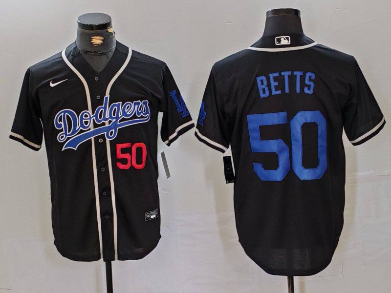 Men Los Angeles Dodgers #50 Betts Black Fashion Nike Game MLB Jersey style 43
